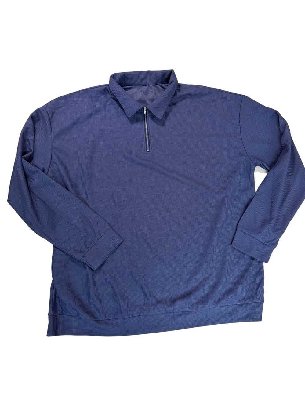 Men's 1/4 Zip Loose Knit Collared Blue Long Sleeve Shirt Size 3XL #260440